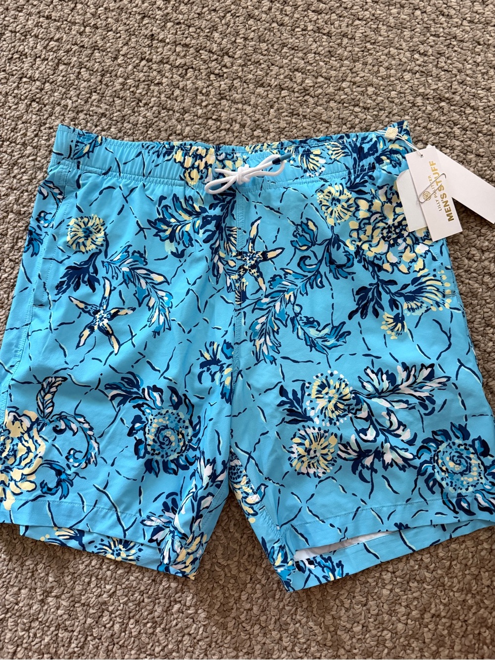 NWT Lilly Pulitzer Mens De Lago Swim Trunks Bellevue Blue Breakers Beach M